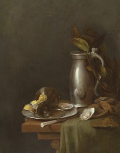 Une cruche et une assiette en étain, XVIIe siècle - Simon Luttichuys